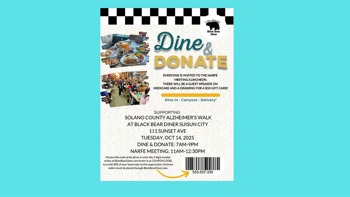 Dine & Donate @ Black Bear Diner in Suisun to Support Alzheimer's Walk, 14 October | Event in Suisun City