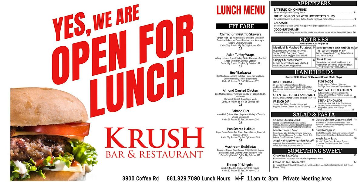 We are OPEN FOR LUNCH! M-F 11am to 3pm, 10 June | Event in Bakersfield | AllEvents
