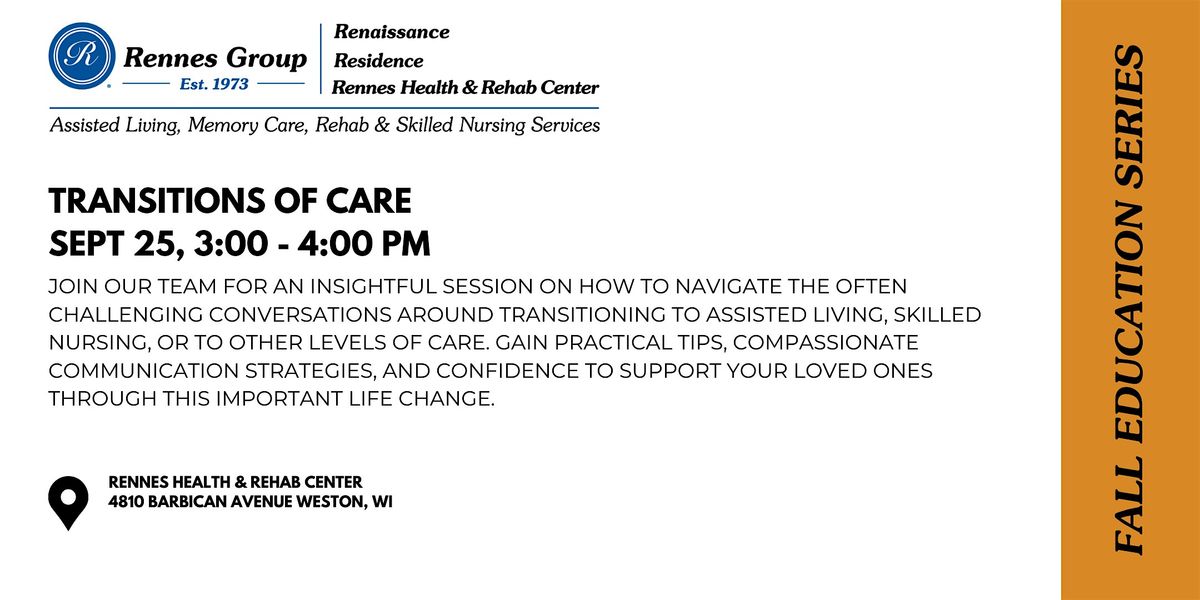 Fall Education Series: Transitions of Care (WESTON), 25 September | Event in Weston | AllEvents