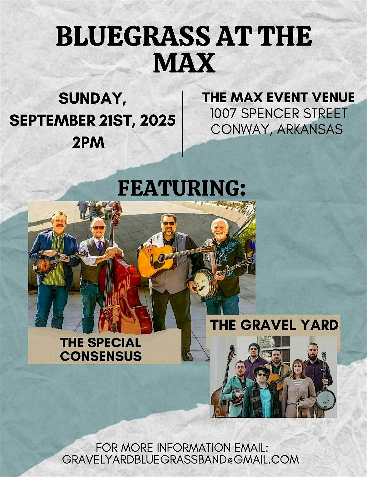 Bluegrass at The Max: Special Consensus with Gravel Yard, 21 September | Event in Conway | AllEvents