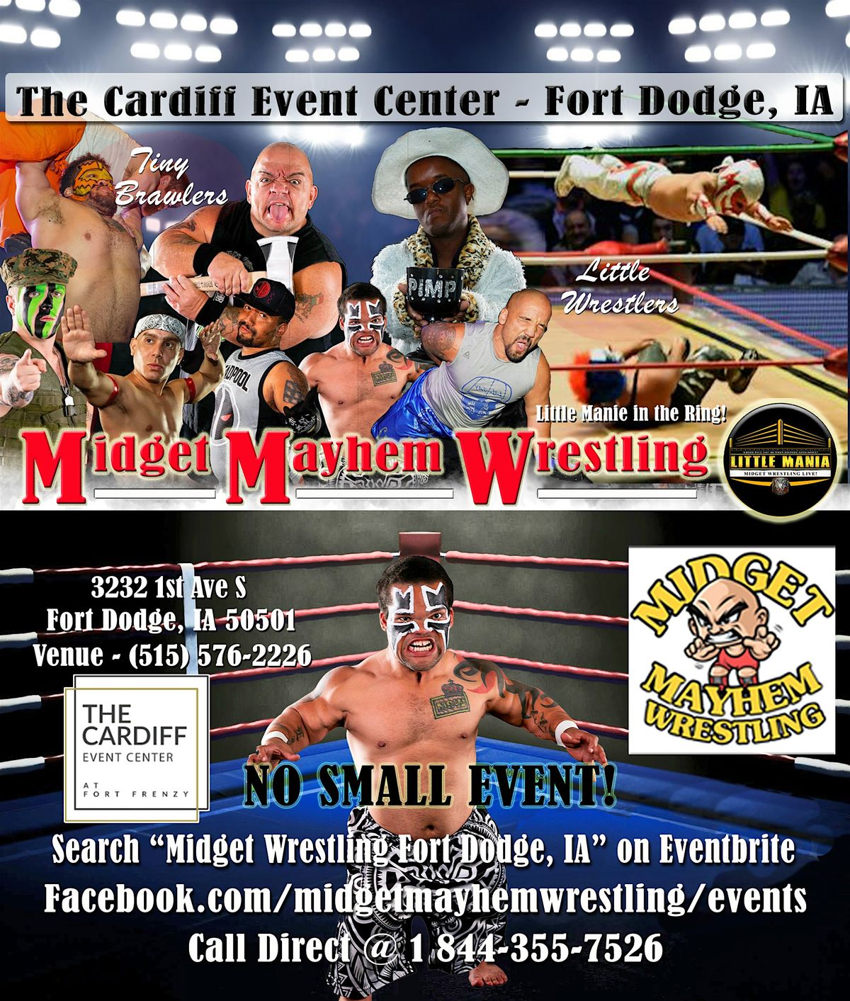 Midget Mayhem Wrestling Rips Through the Ring! Fort Dodge IA (All-Ages), 1 November | Event in Fort Dodge