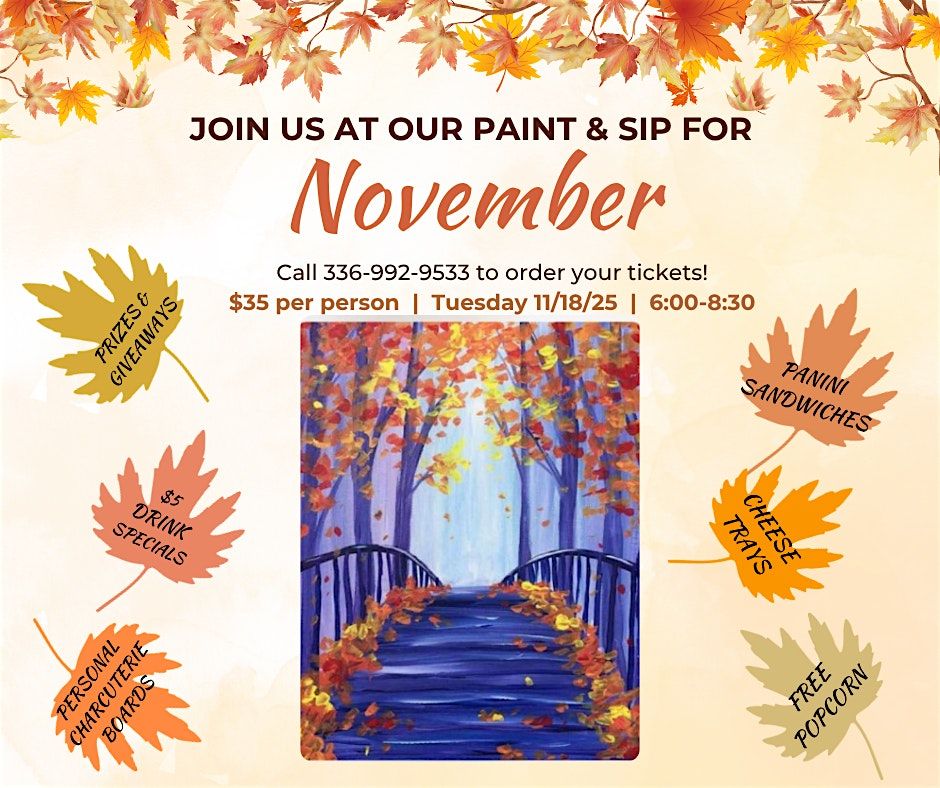 November Paint & Sip, 18 November | Event in Kernersville | AllEvents