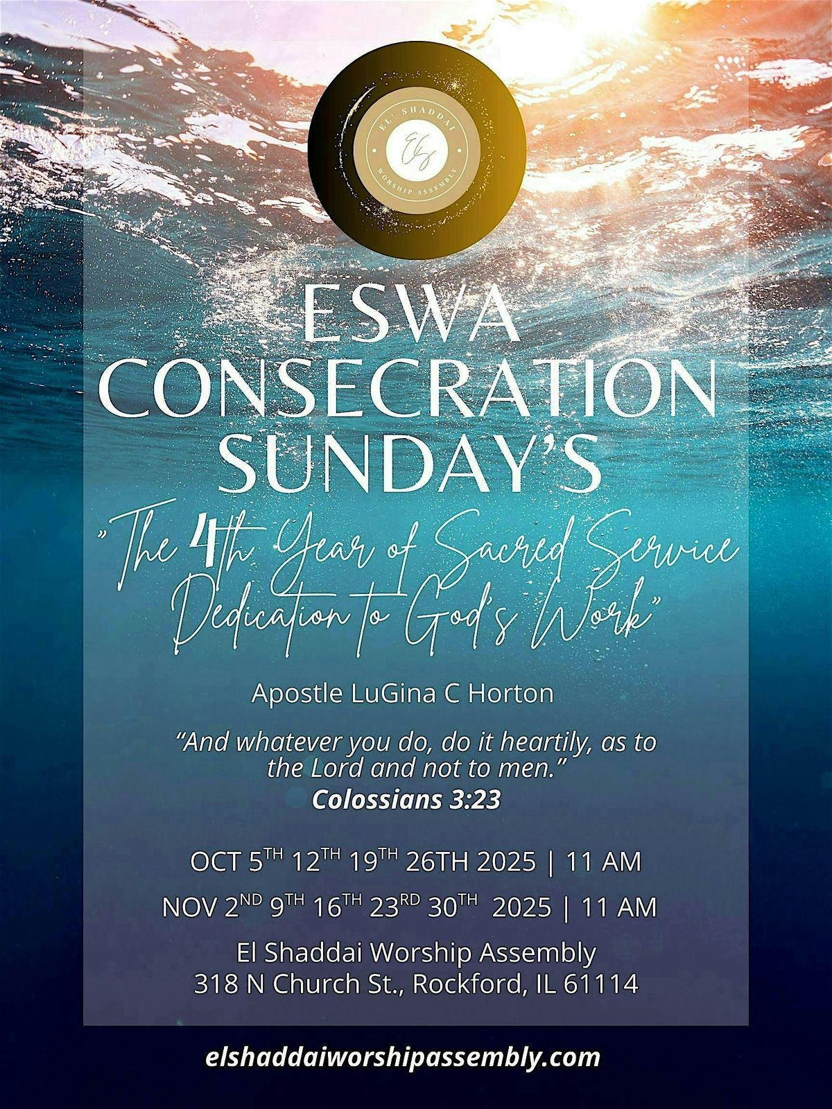 ESWA Consecration Sunday's | Event in Rockford | AllEvents