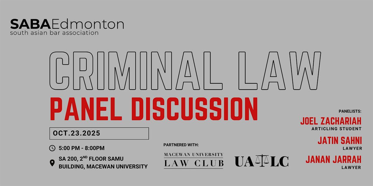 SABA Edmonton: Criminal Law Panel Discussion, 23 October | Event in Edmonton | AllEvents