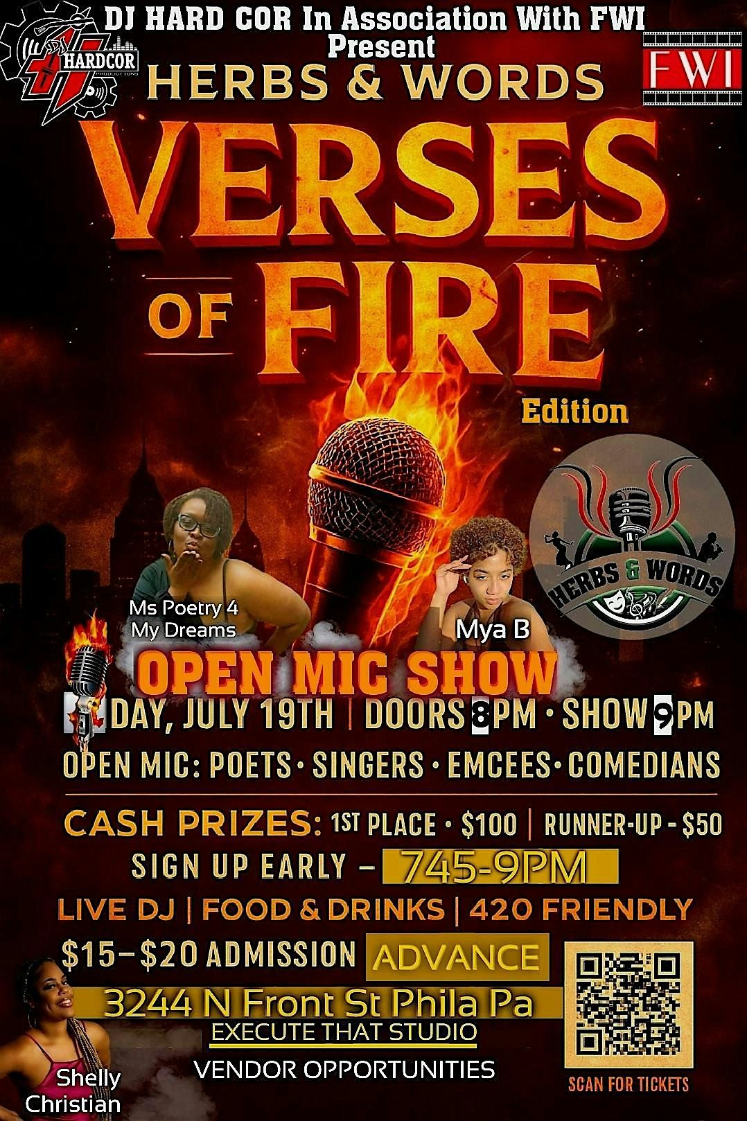 HERBS & WORDS OPEN MIC SHOW  VERSES OF FIRE EDITION | Event in Philadelphia | AllEvents