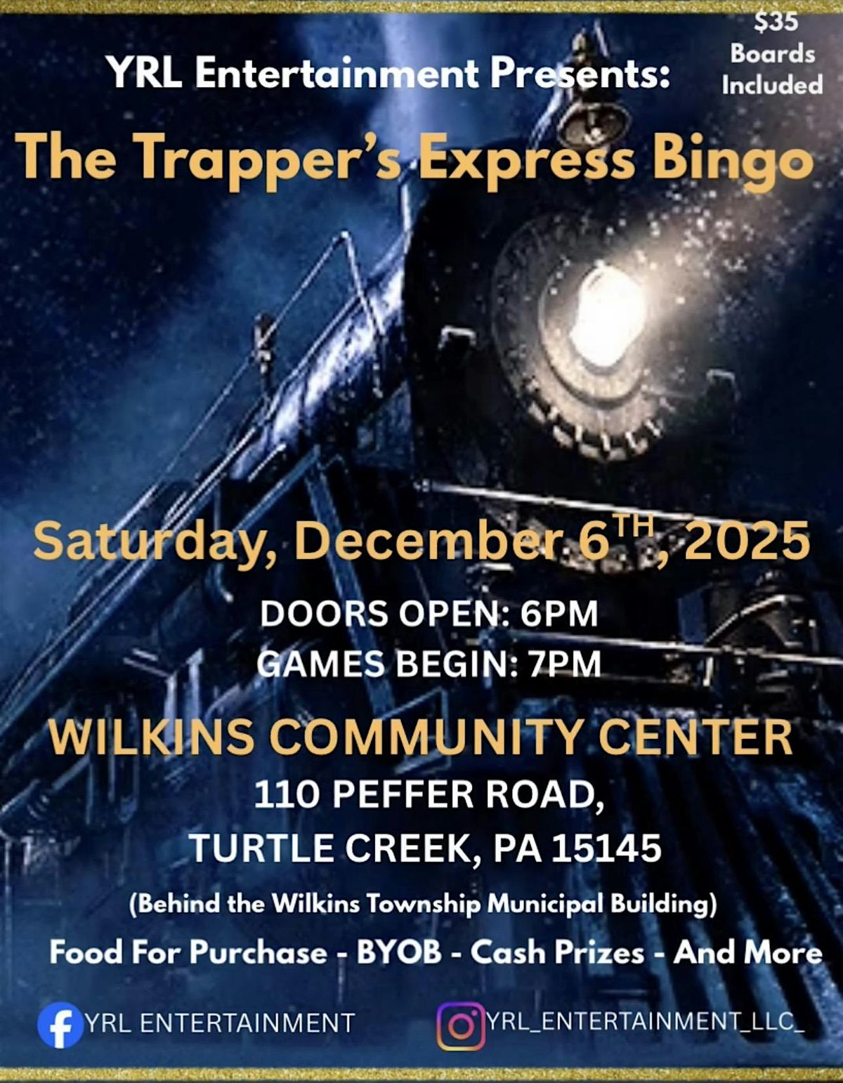 YRL Entertainment Presents: The Trapper's Express Bingo, 6 December | Event in Turtle Creek | AllEvents