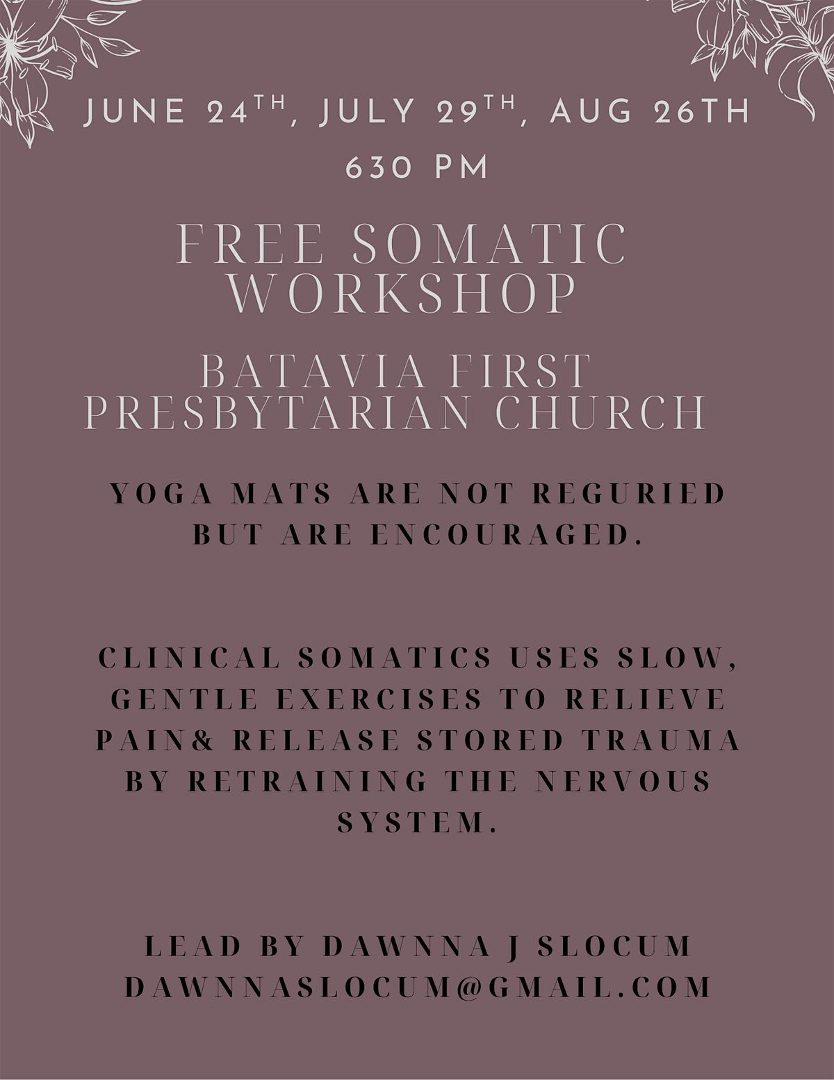 In-person Somatic Movement Class, 29 July | Event in Batavia | AllEvents