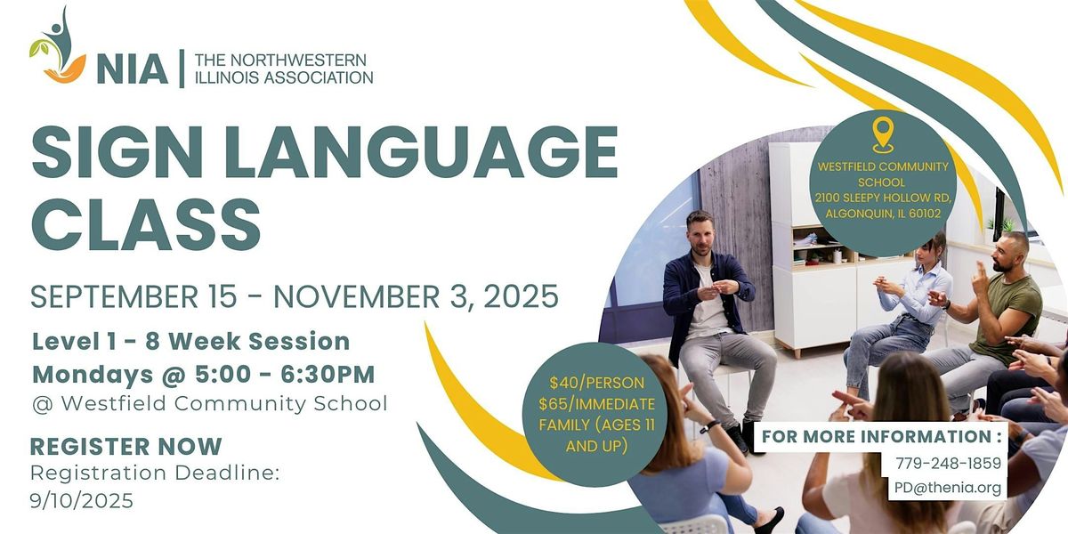 NIA Sign Language Classes Level 1 Fall 2025 (ALGONQUIN), 15 September | Event in Algonquin | AllEvents