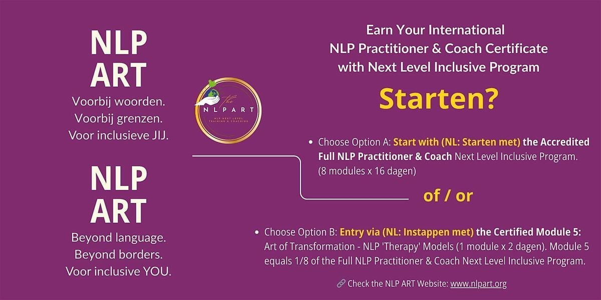 Certification Module 5: Art of Transformation & NLP 'Therapy' Models, 25 September | Event in Bunnik | AllEvents