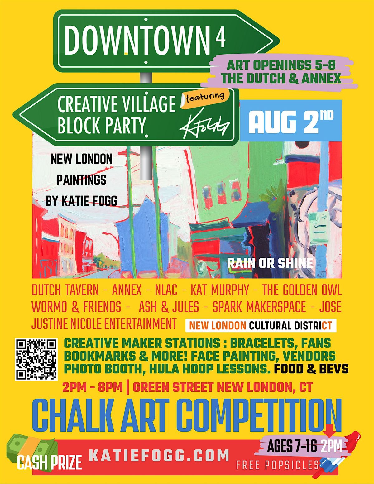Downtown 4 Creative Village Block Party ft. artist Katie Fogg, 2 August | Event in New London | AllEvents