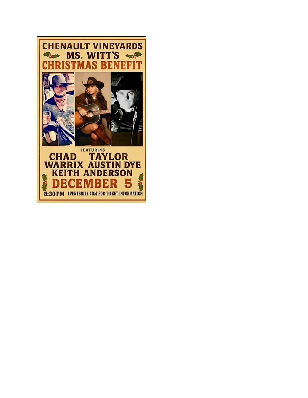 Ms. Witt Christmas Benefit Concert w/ Chad Warrix, TAD & Keith Anderson, 5 December | Event in Richmond