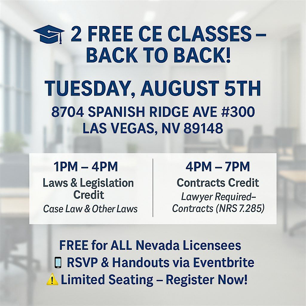 2 FREE CE Classes Back-to-Back, 5 August | Event in Las Vegas | AllEvents