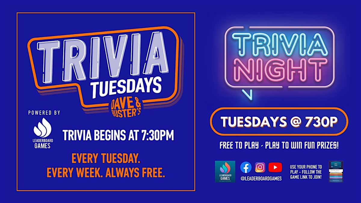 Trivia Night | Dave & Buster's - Capitol Heights MD - TUE 730p | Event in Capitol Heights | AllEvents