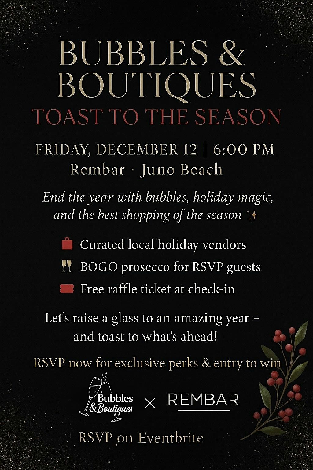✨ BUBBLES & BOUTIQUES: TOAST TO THE SEASON ✨, 12 December | Event in Jupiter | AllEvents