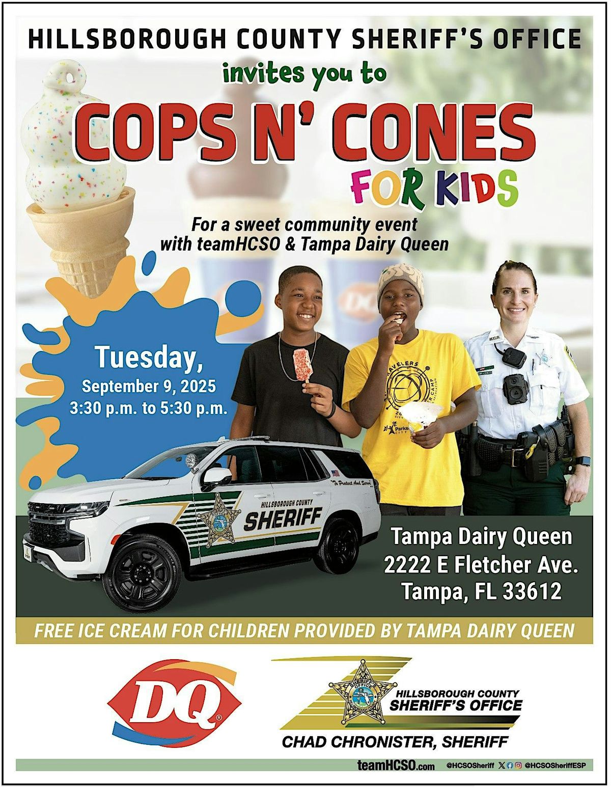 "Cops N' Cones" Hillsborough County Sheriff's Office & DQ, 9 September | Event in Tampa | AllEvents
