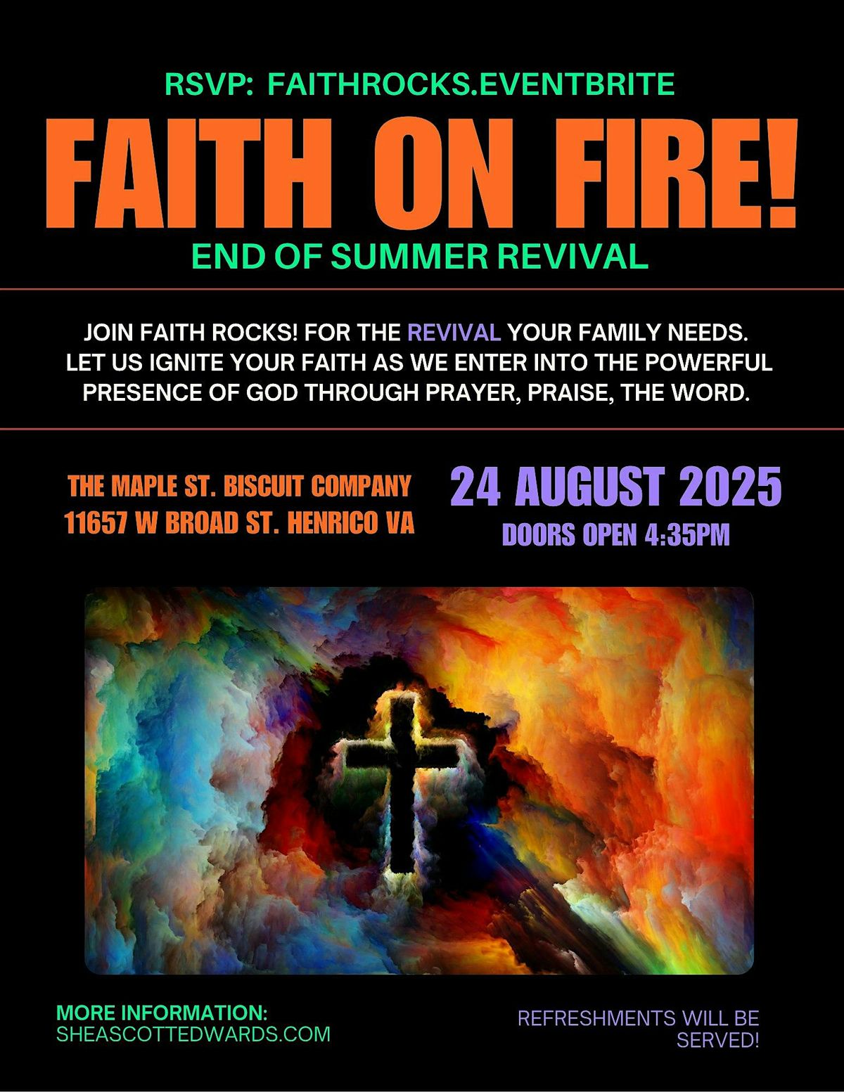 "Faith on Fire", End of Summer Revival!, 24 August | Event in Richmond | AllEvents