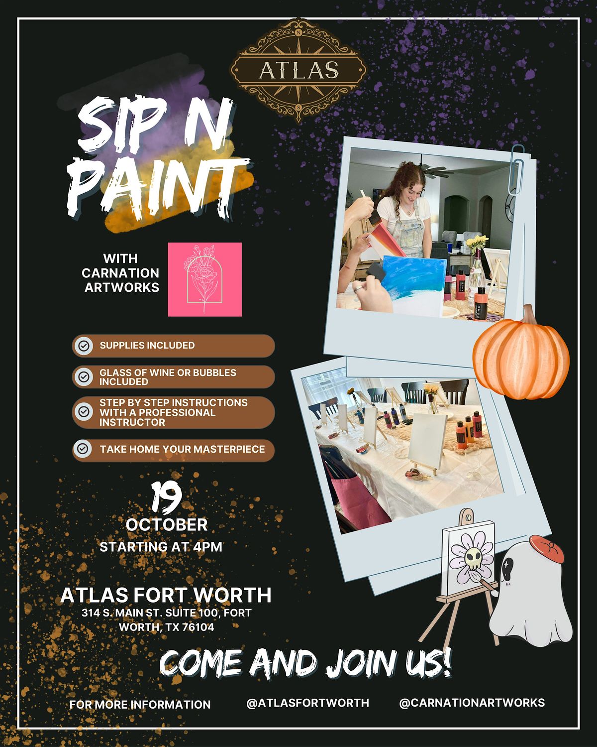 Paint n Sip with Carnation Artworks, 19 October | Event in Fort Worth | AllEvents