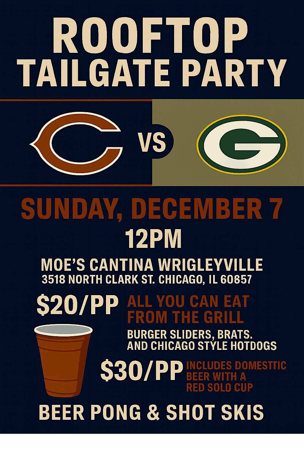 Rooftop Tailgate Party: Bears vs. Green Bay Packers, 7 December | Event in Chicago | AllEvents
