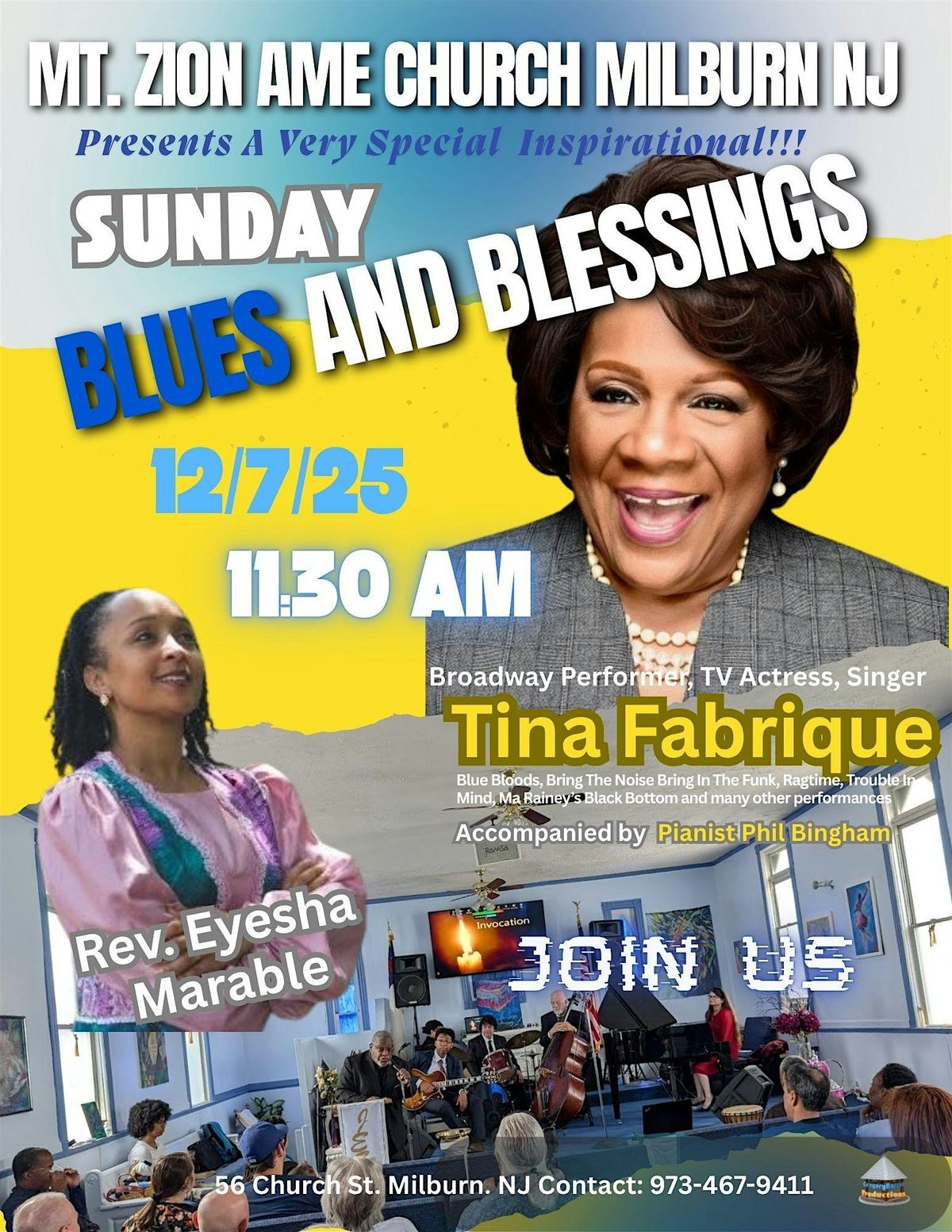 First Sunday Blues and Blessings with Tina Fabrique at Mt Zion AME Milburn, 7 December | Event in Millburn