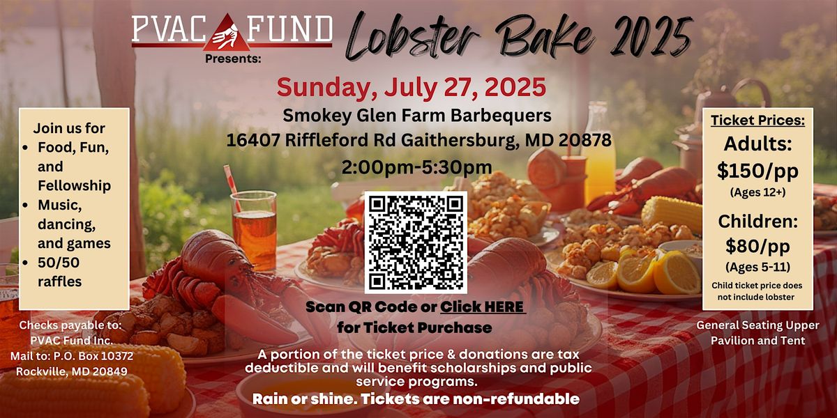 2025 PVAC Fund, Inc. Lobster Bake, 27 July | Event in Gaithersburg | AllEvents