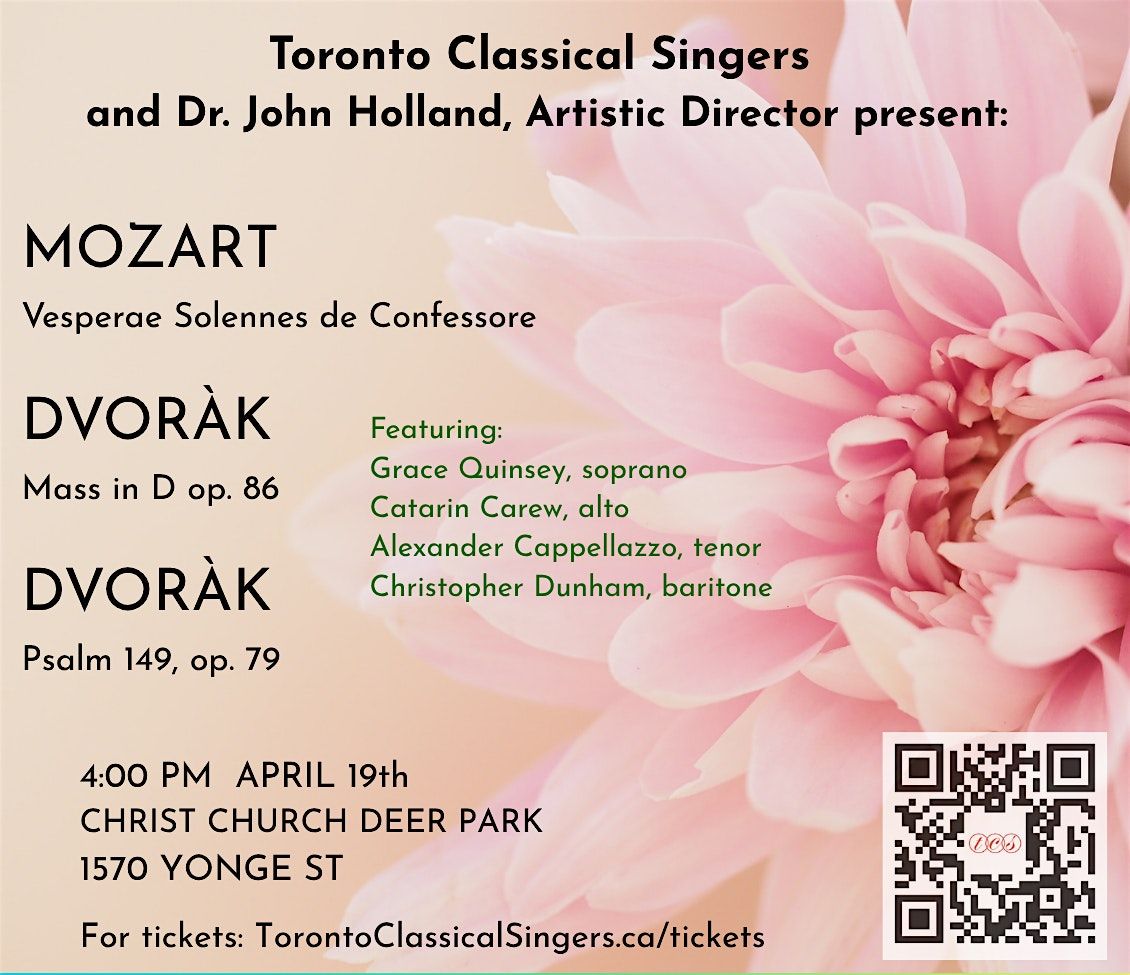 Mozart: Vesperæ solennes de confessore; Dvořak: Mass in D & Psalm 149, 19 April | Event in Toronto | AllEvents