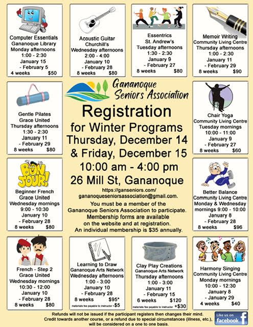 Winter Program Sign Gananoque Seniors Winter Programs - Registration Thursday & Friday Dec ...