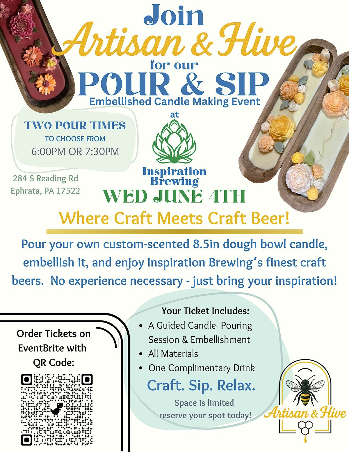 Pour & Sip Embellished Candle Making Event - Craft. Sip. Relax., 4 June | Event in Ephrata | AllEvents