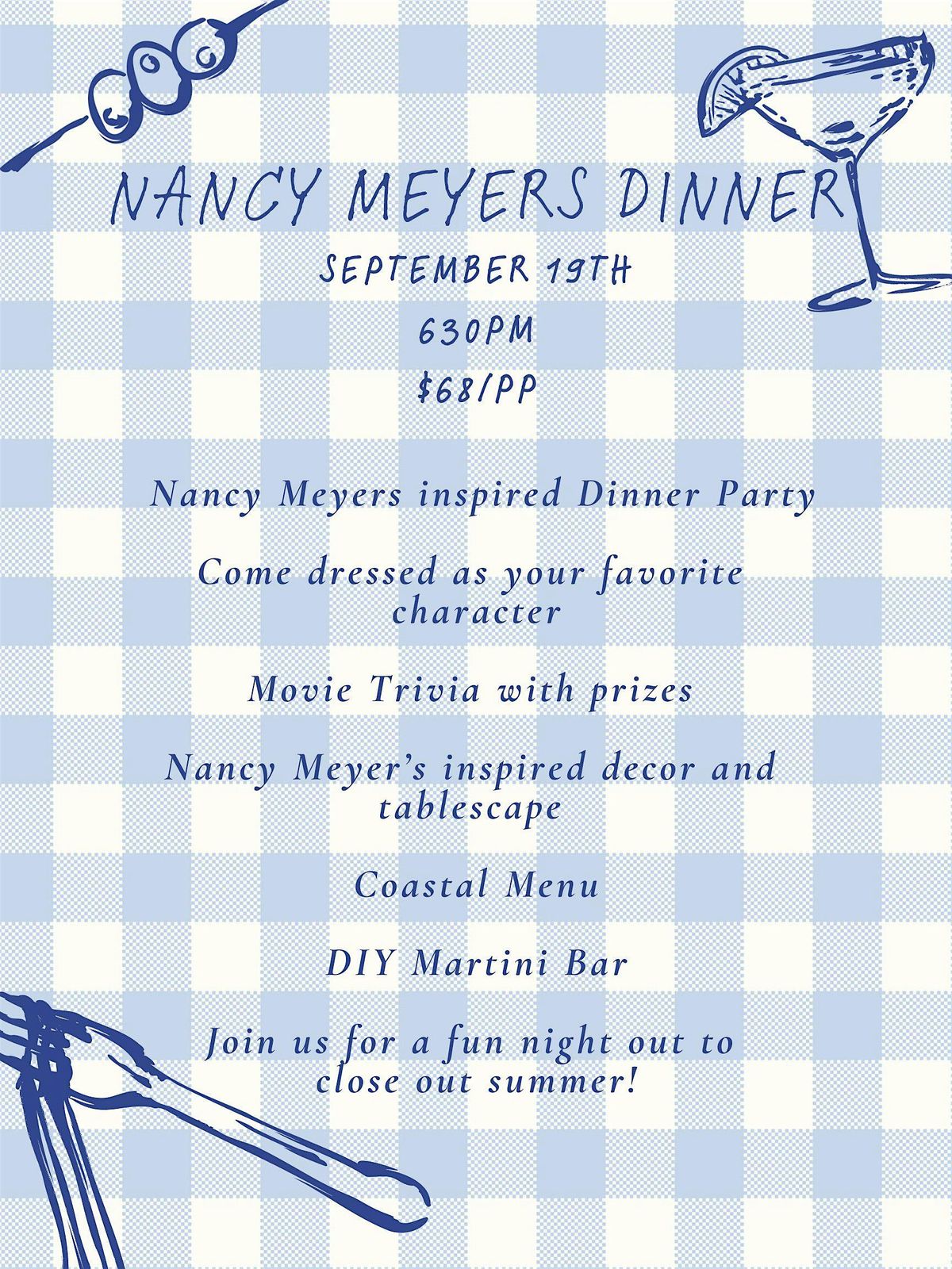 Nancy Meyers End of Summer Dinner, 19 September | Event in Newtown | AllEvents