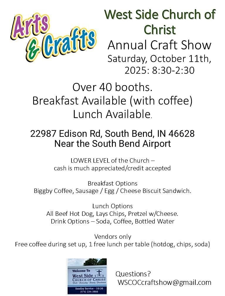 West Side Church of Christ Annual Craft Show - Oct 11, 2025, 11 October | Event in South Bend | AllEvents