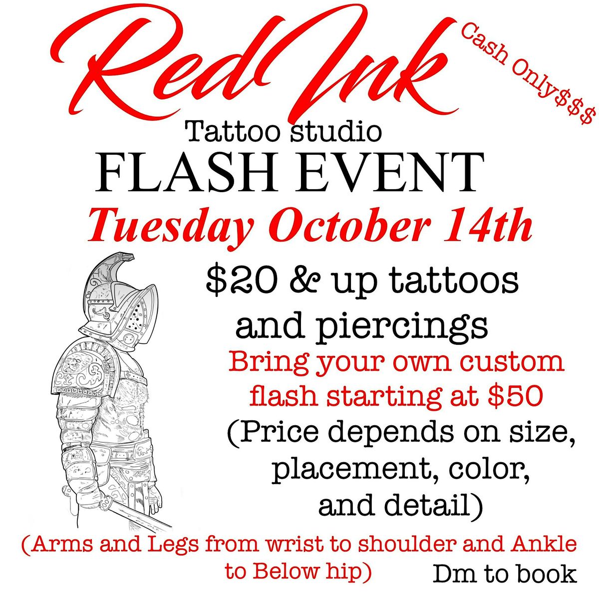 $20 AND UP FLASH TATOOS $10 AND UP PIERCINGS OCTOBER 14TH AT REDINK!!!!, 14 October | Event in New York | AllEvents