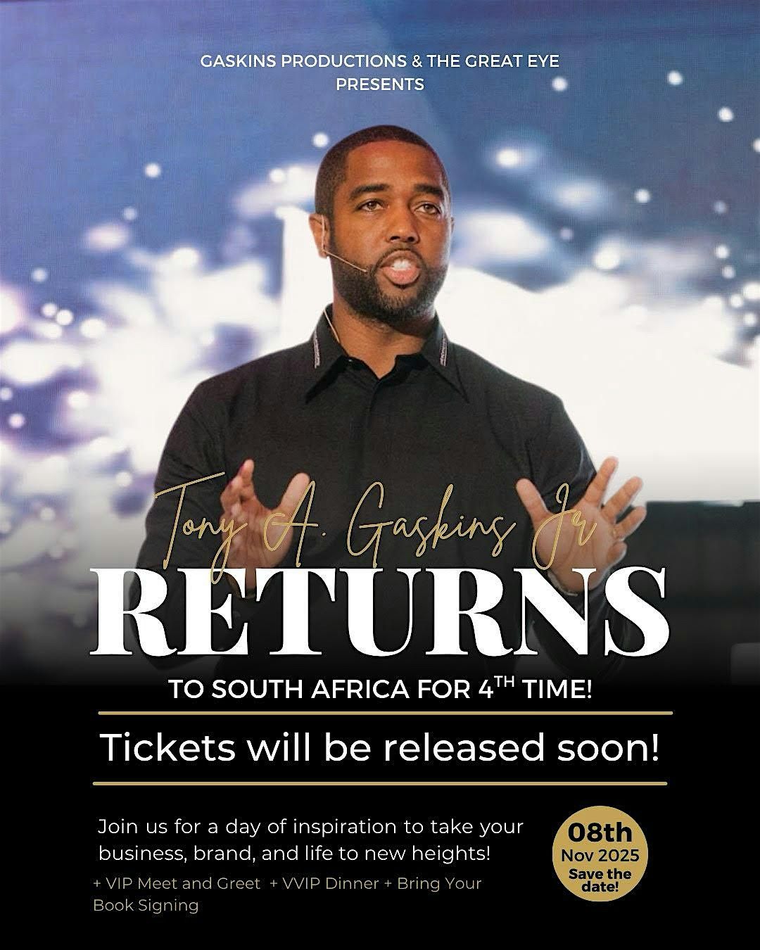 Tony A. Gaskins, Jr in South Africa, 8 November | Event in Randburg | AllEvents