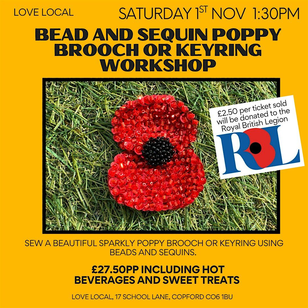 Bead and Sequin Poppy Brooch or Keyring Workshop, 1 November | Event in Copford | AllEvents