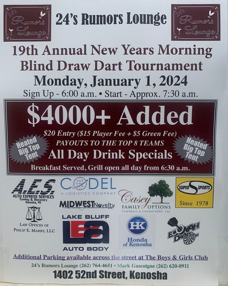 19th Annual NY Blind Draw Dart Tournament, 24's Rumor's Lounge, Kenosha