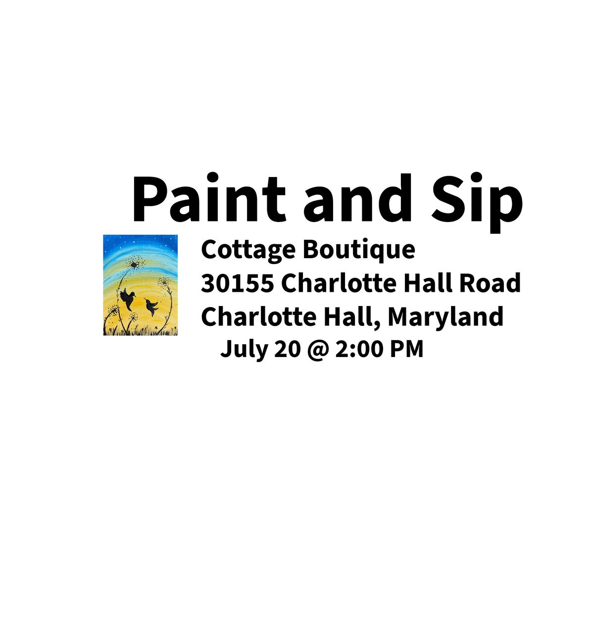 Paint and Sip, 20 July | Event in Charlotte Hall | AllEvents