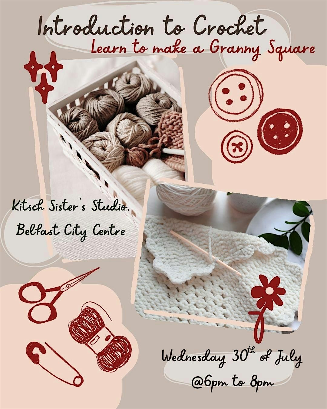 Introduction to Crochet- Learn to make a Granny Square, 6 August | Event in Belfast | AllEvents