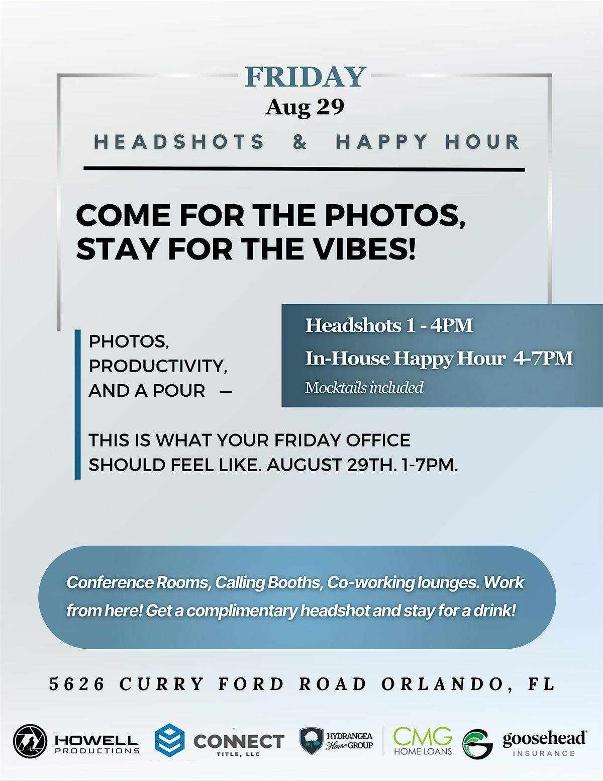 HEADSHOTS AND HAPPY HOUR, 29 August | Event in Orlando | AllEvents
