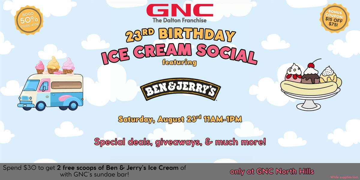 GNC North Hills X Ben & Jerry's Ice Cream Social!, 23 August | Event in Raleigh | AllEvents