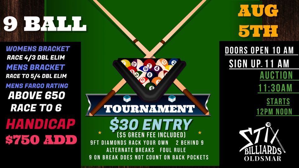 9 BALL TOURNAMENT AT STIX OLDSMAR!!, Stix Oldsmar, Palm Harbor, 5 August 2023 AllEvents.in