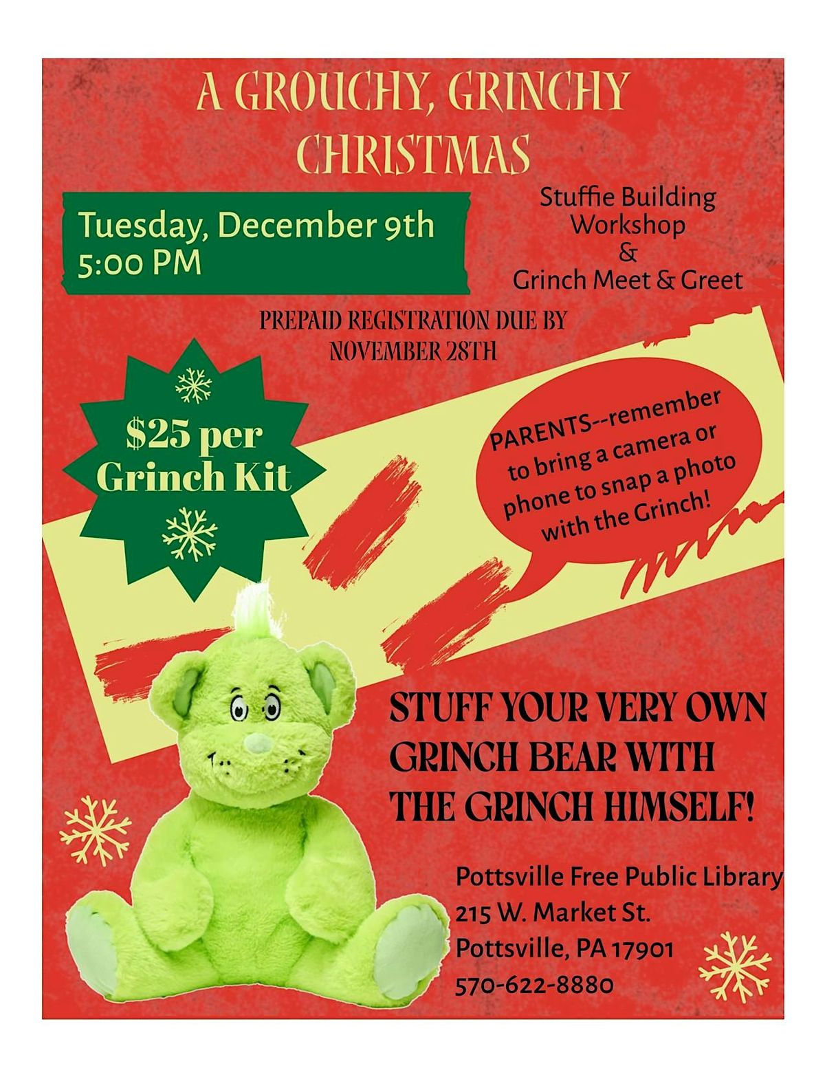 A Grouchy, Grinchy Christmas: Stuffie  Workshop and Grinch Meet & Greet, 9 December | Event in Pottsville