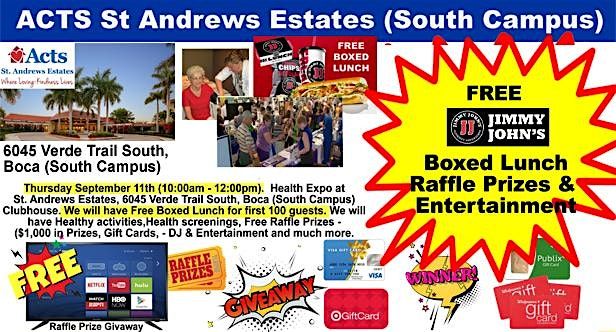 ACTS  St Andrews Boca Raton Healthy Expo (FREE Lunch, Health, Raffle & more, 11 September | Event in Boca Raton