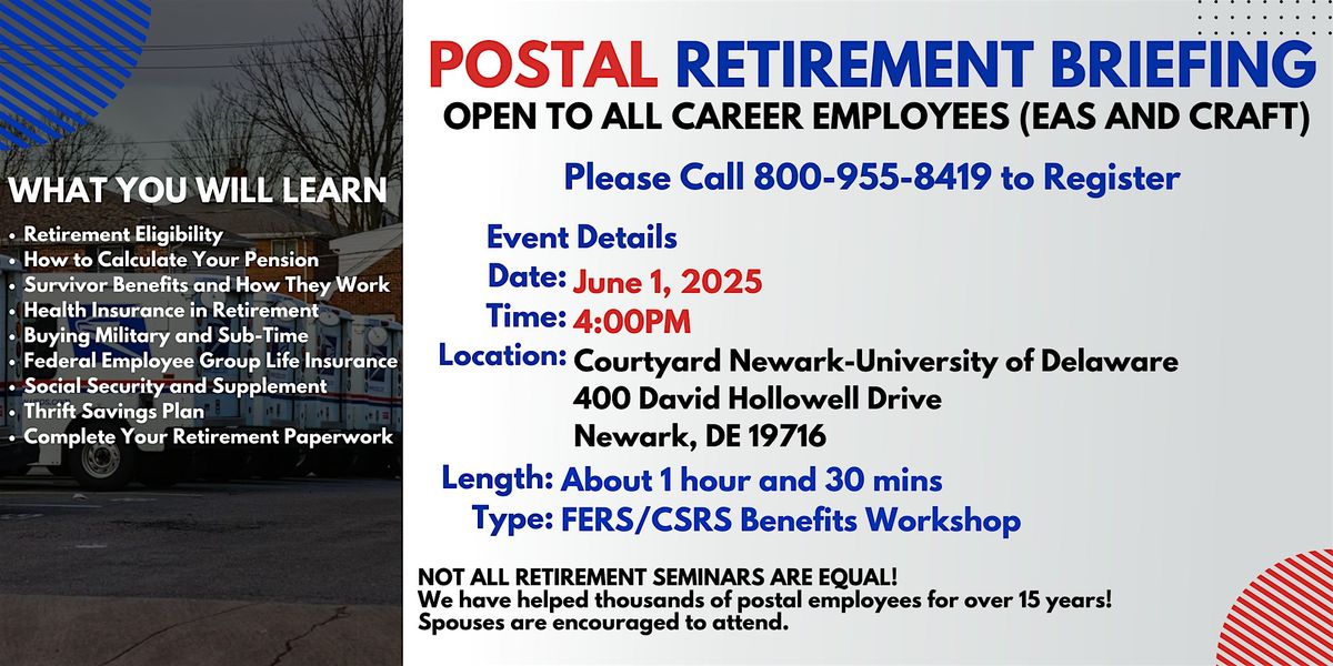 Post Office Employees Retirement Seminar - 06/01/25, 1 June | Event in Newark | AllEvents