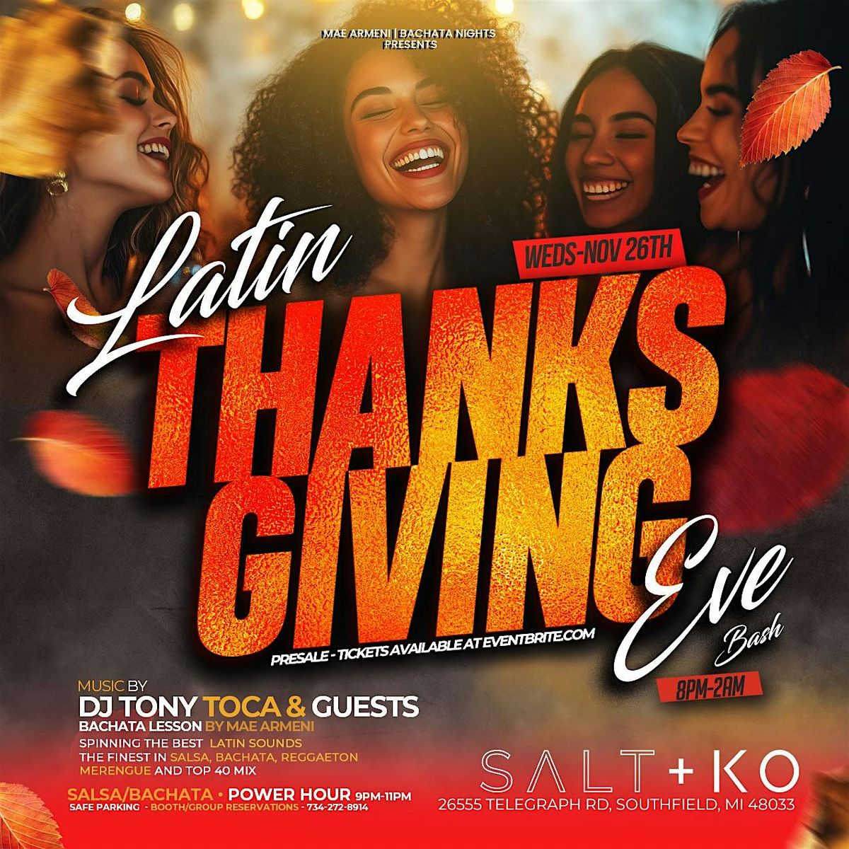 The Annual Latin Thanksgiving Eve Party at Salt & Ko - 11/26/25 | Event in Southfield | AllEvents