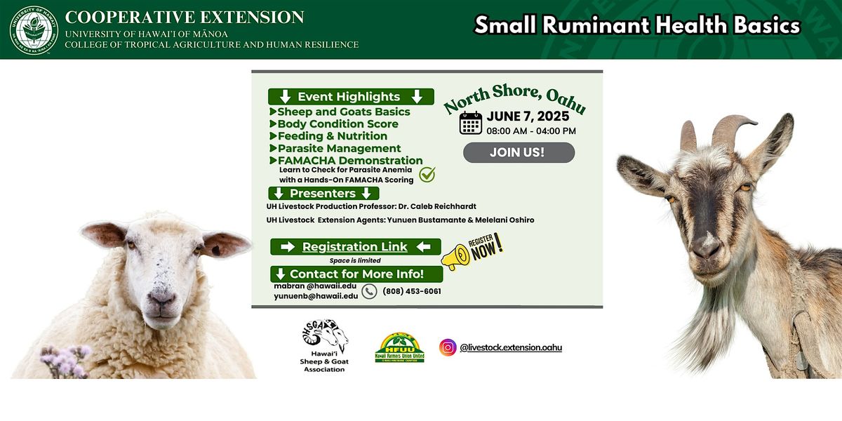 Small Ruminant Health Basics, 7 June | Event in Haleiwa | AllEvents