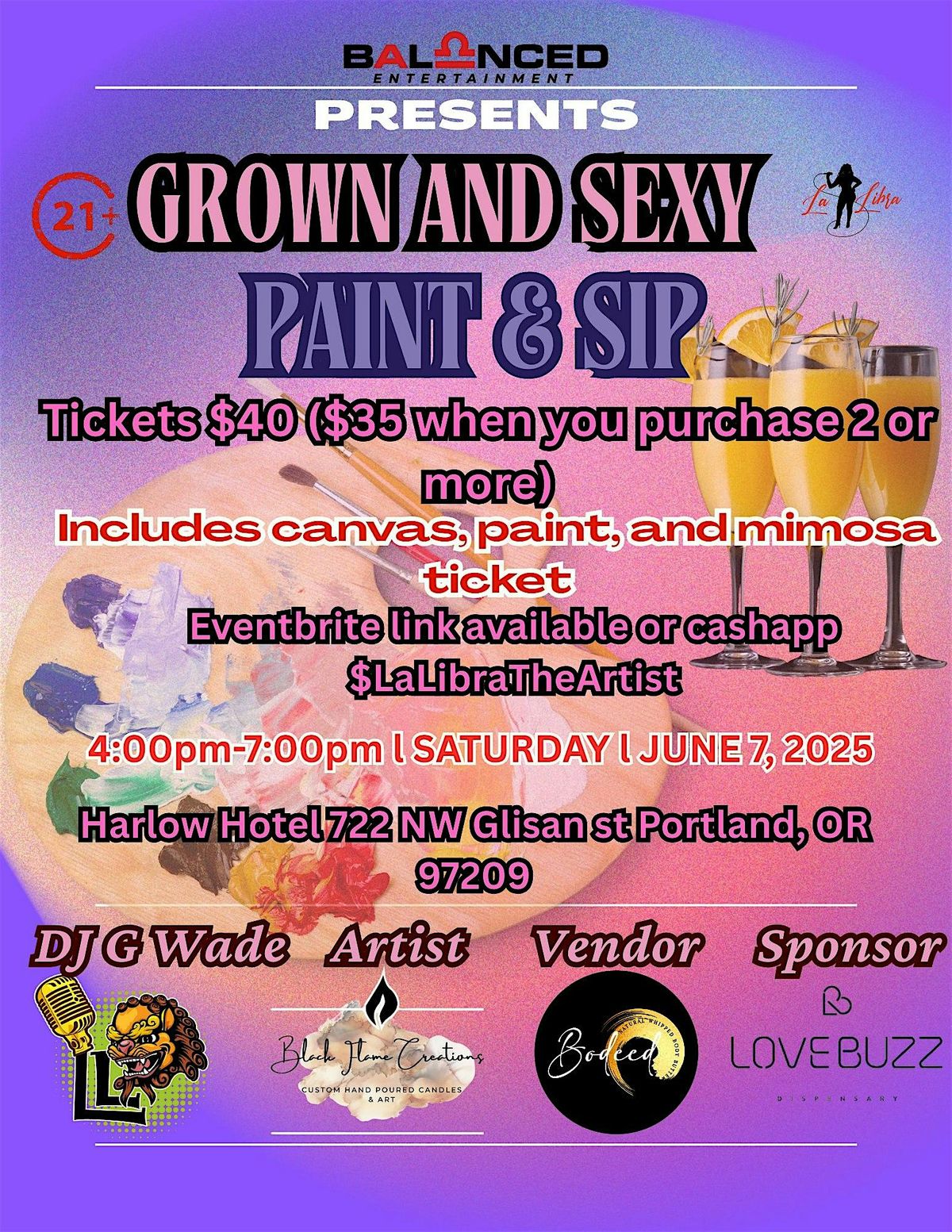 Balanced Entertainment Presents Grown and Sexy Paint & Sip, 7 June | Event in Portland | AllEvents