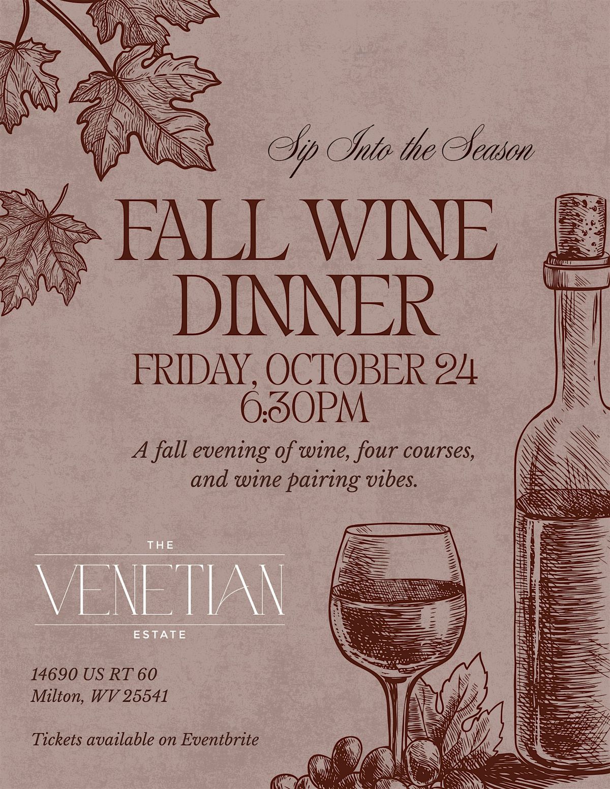 Fall Wine Dinner:  October Edition, 24 October | Event in Milton | AllEvents