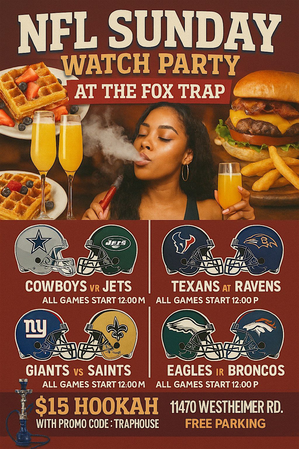 NFL Sunday Watch Party | Brunch | Dinner | Pool Tables | Hookah | Event in Houston | AllEvents