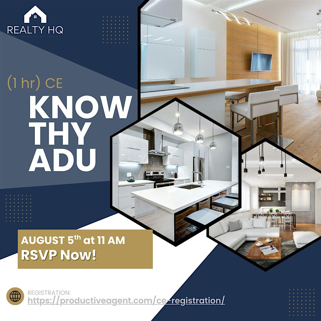 (1 hr) CE Know Thy ADU, 5 August | Event in South Jordan | AllEvents