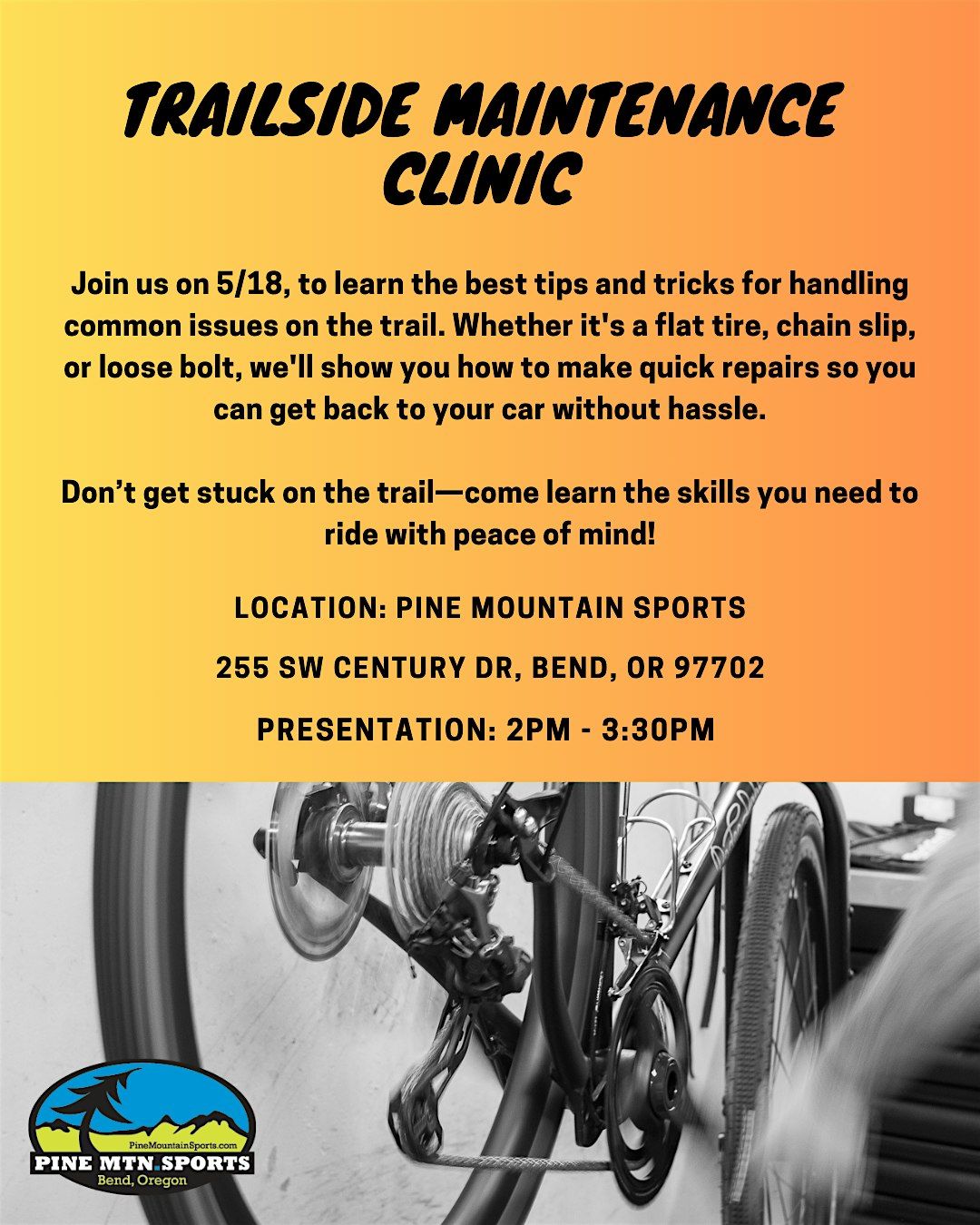Trailside Maintenance Clinic, 18 May | Event in Bend | AllEvents