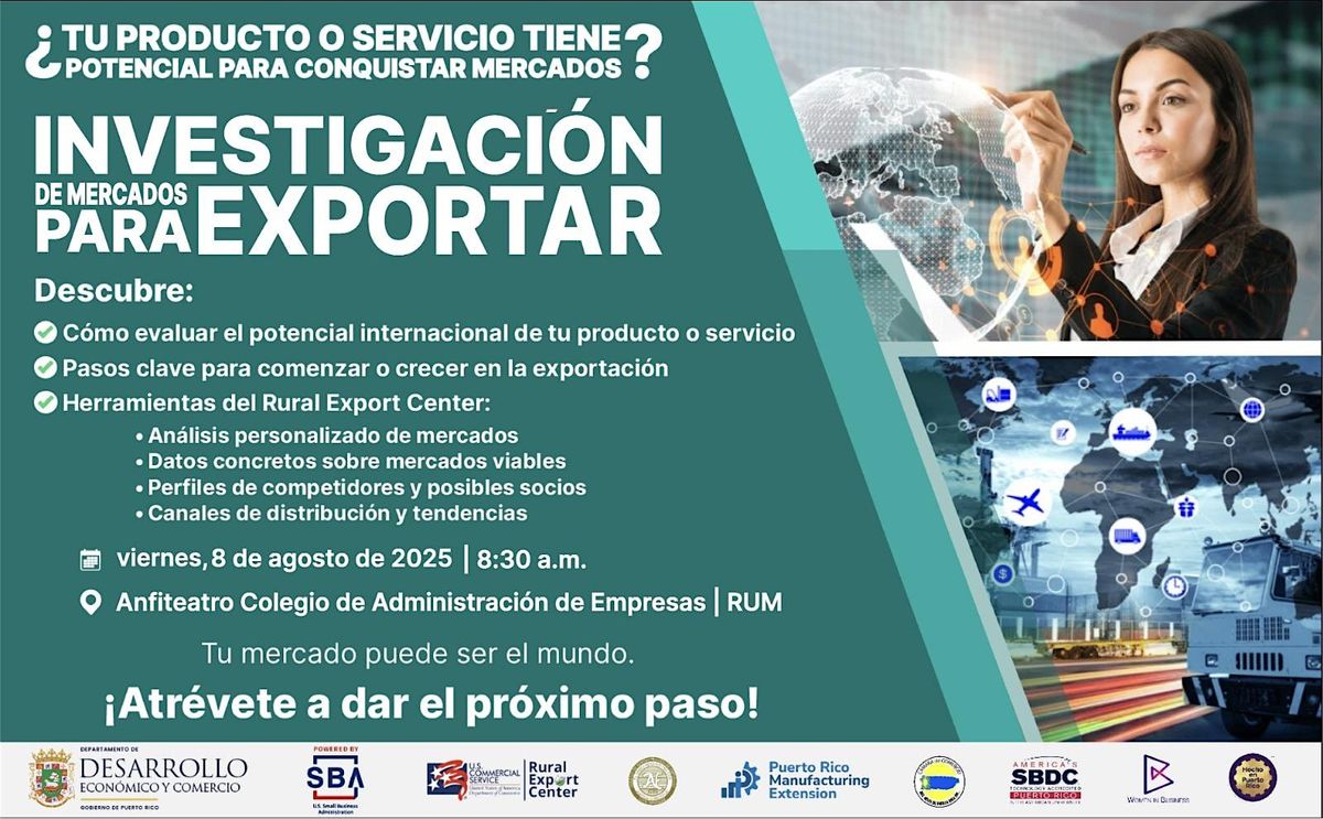 Investigación de Mercados para Exportar – Taller Presencial en el RUM, 8 August | Event in Mayagüez | AllEvents