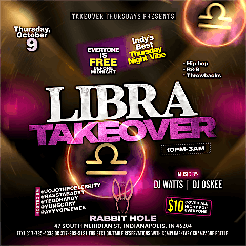 Takeover Thursdays: Libra Takeover | Event in Indianapolis | AllEvents